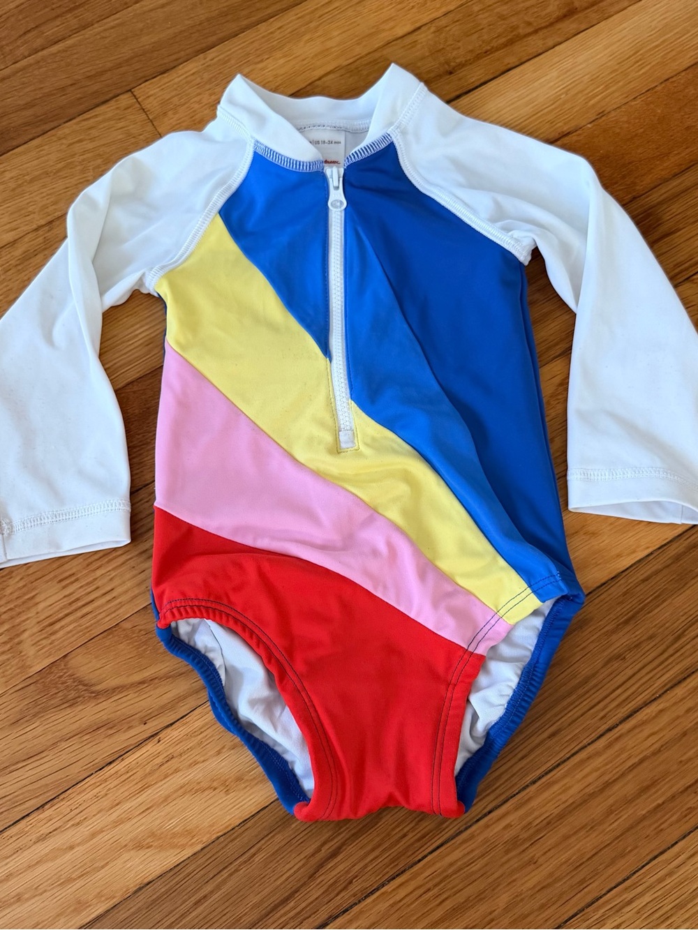 Hanna Andersson Rash Guard Swimsuit Retro Rainbow Long Sleeve Size 18-24 months